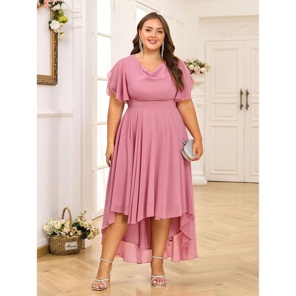 Plus Size Prom Dress Chiffon High Low Bridesmaid Formal Summer Wedding - Picture 4 of 8